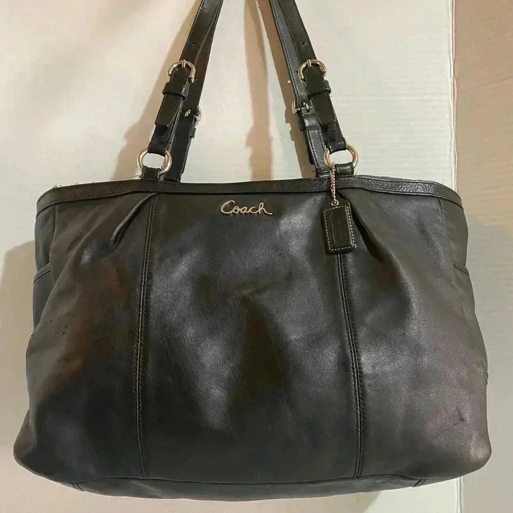 Coach black leather satchel handbag